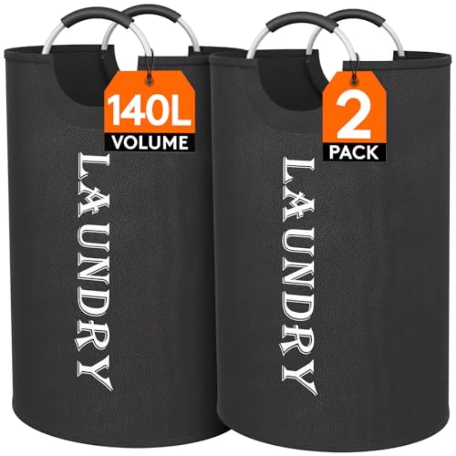 

2-Pack Large Laundry Basket Collapsible Laundry Hamper with Aluminum Handles Waterproof Freestanding Dirty Clothes Hampers for
