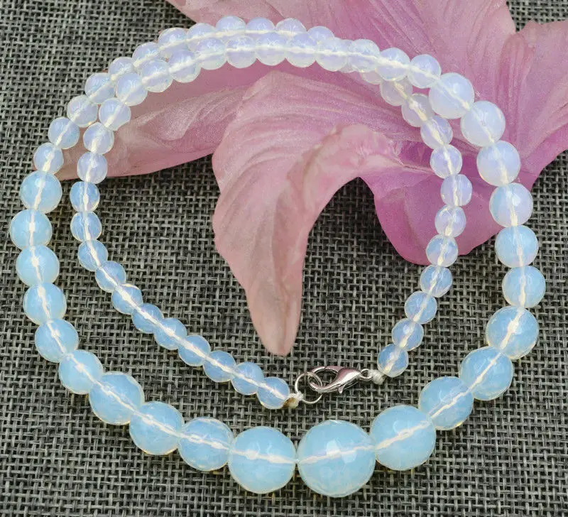 

6-14mm Faceted Sri Lanka Moonstone Gemstones Round Beads Necklace 18" AAA