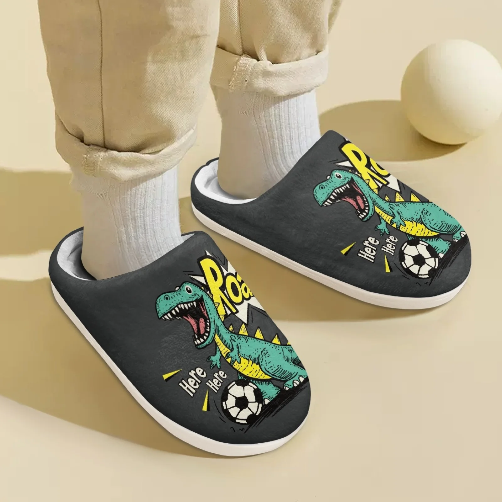 Cotton Shoes Boys Winter Slippers Indoor Plush Warm Couple Fleece-Lined Bow Shoes Outdoor Anti Slip Platform Fur Children Shoes