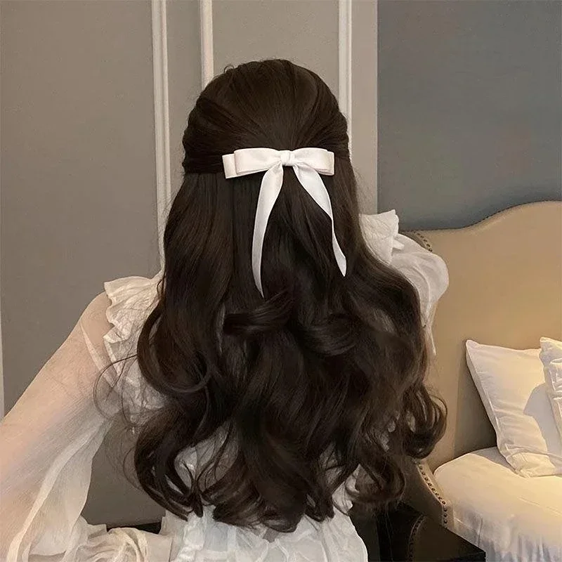 Lystrfac Fashion Fabric Hair Bow Spinka do włosów dla kobiet Dziewczyny Wstążka Spinki do włosów Czarny Biały Kokarda Top Klips Kobiece akcesoria do włosów
