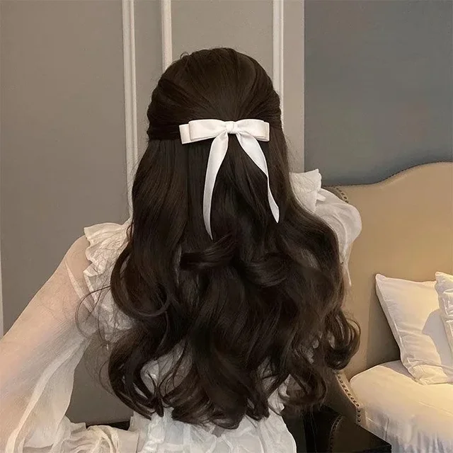 Lystrfac Fashion Fabric Hair Bow Spinka do włosów dla kobiet Dziewczyny Wstążka Spinki do włosów Czarny Biały Kokarda Top Klips Kobiece akcesoria do włosów