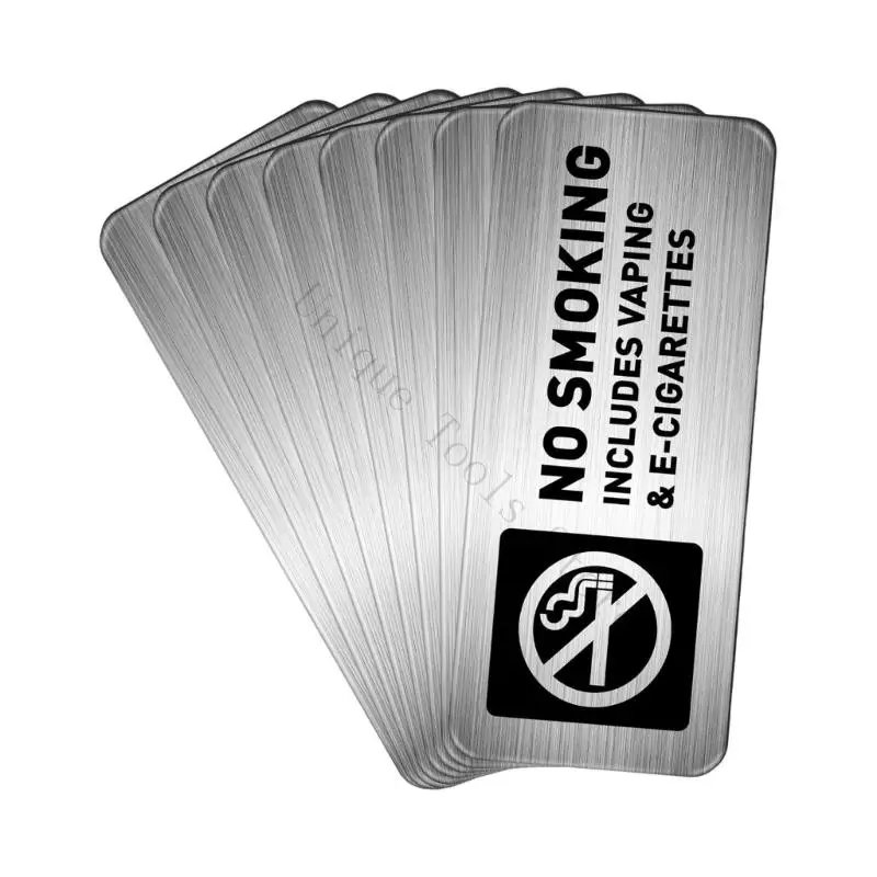 M89A Pack of 4/8 Metal No Smokes Signs Quick Adhesive Backing No Vaping Warning Marker for Homes Business Office Supplies