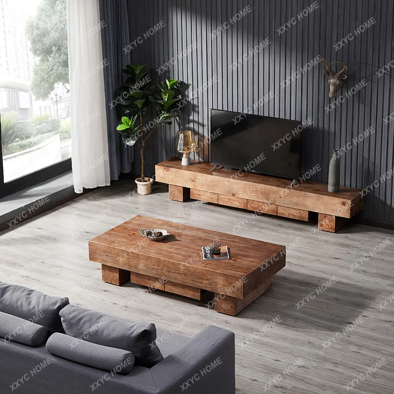 

Q New arrive style log coffee table TV cabinet combination tea table foyer audio-visual low cabinet
