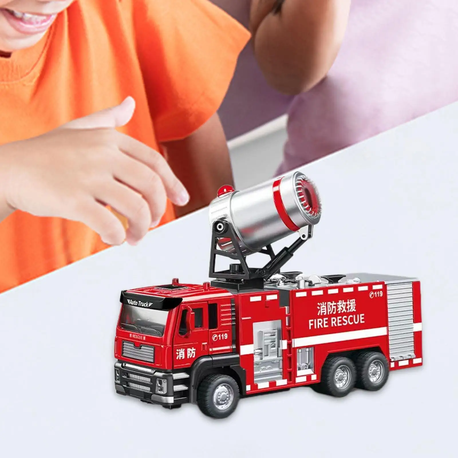 

1/50 Diecast Model Alloy Fire Truck Creativity Portable with Water Spray for Home Decor Ages 3 4 5 6 Years Old Boys Children