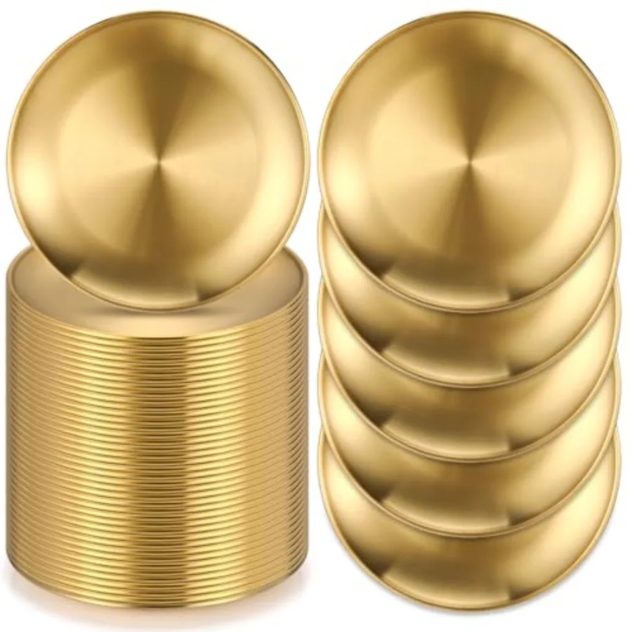 

40 шт. обеденные тарелки из нержавеющей стали 304, золотое 8-дюймовое блюдо, сервировочное плоское металлическое тарелки для десерта, салата, кемпинга, кухонные принадлежности, ужин