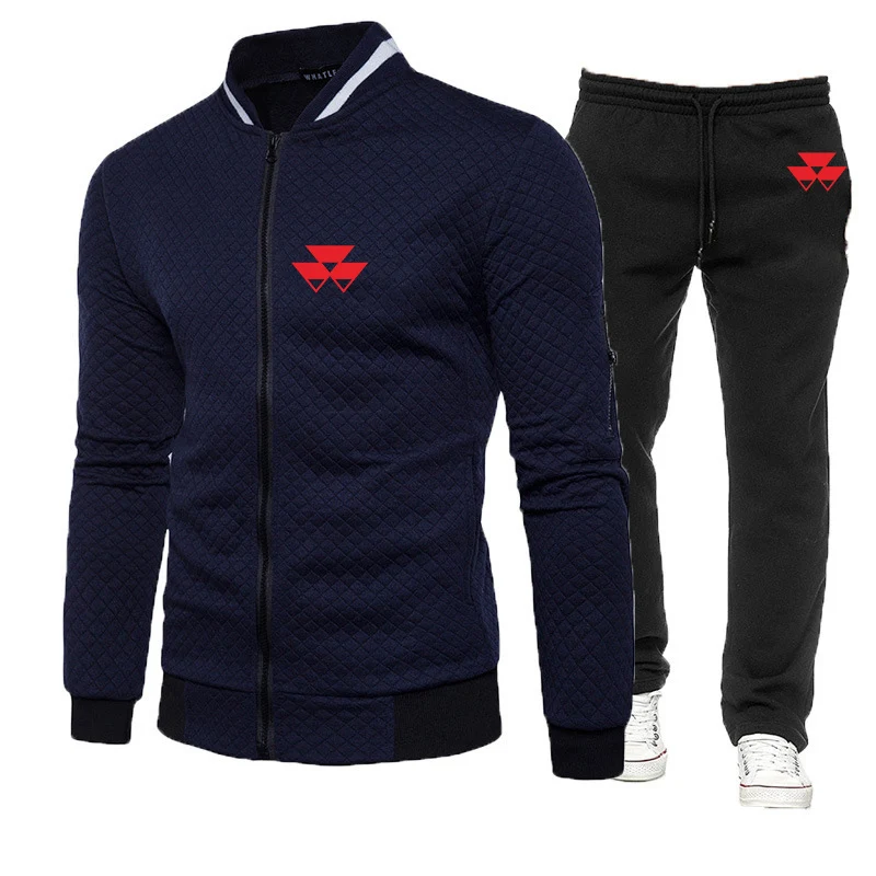 2024 Lente Herfst Heren Massey Ferguson Logo Print Populaire Rits Sweatshirt Met Capuchon + Casual Joggingbroek Slim Fit Effen Kleur sets