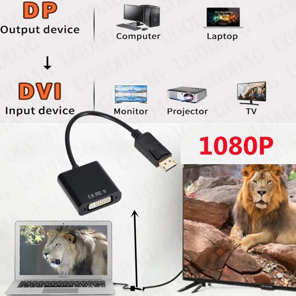 Port wyświetlacza Adapter DP do DVI HD 1080P DisplayPort do DVI konwerter Adapter do kabla męski na żeński do monitora wyświetlaczy projektora