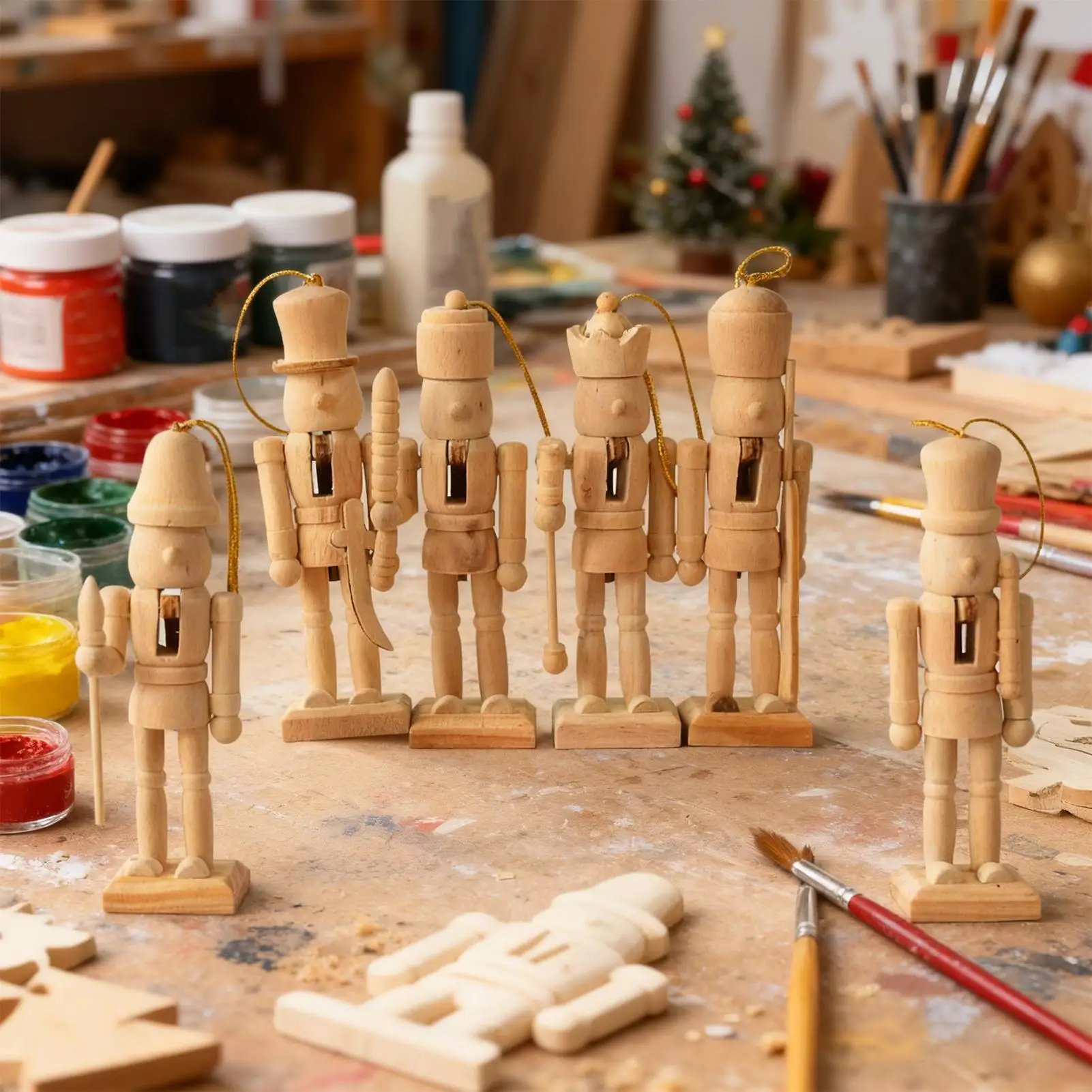 Nutcrackers Figures 6-Piece Unpainted Christmas Decorations Nutcrackers Figures Table Centerpieces Set For Kids Adults Desktop