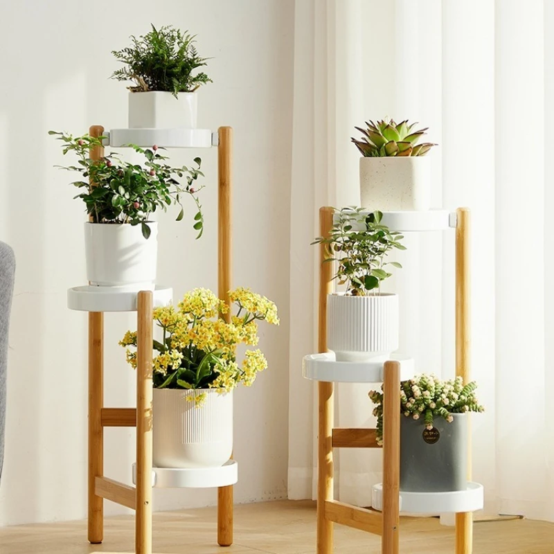 

Flower stand Shelf Balcony Living room Nan bamboo plant stand Indoor succulent Nordic home creative