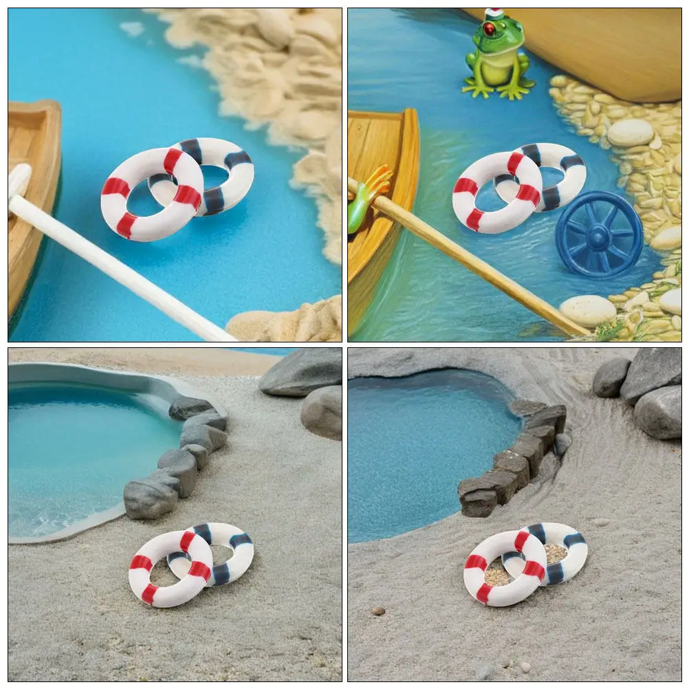 18Pcs Mini Resin Miniature Life Rings Mediterranean Nautical Swim Ring Decorations Landscape Life Buoy Beach Resin Mini
