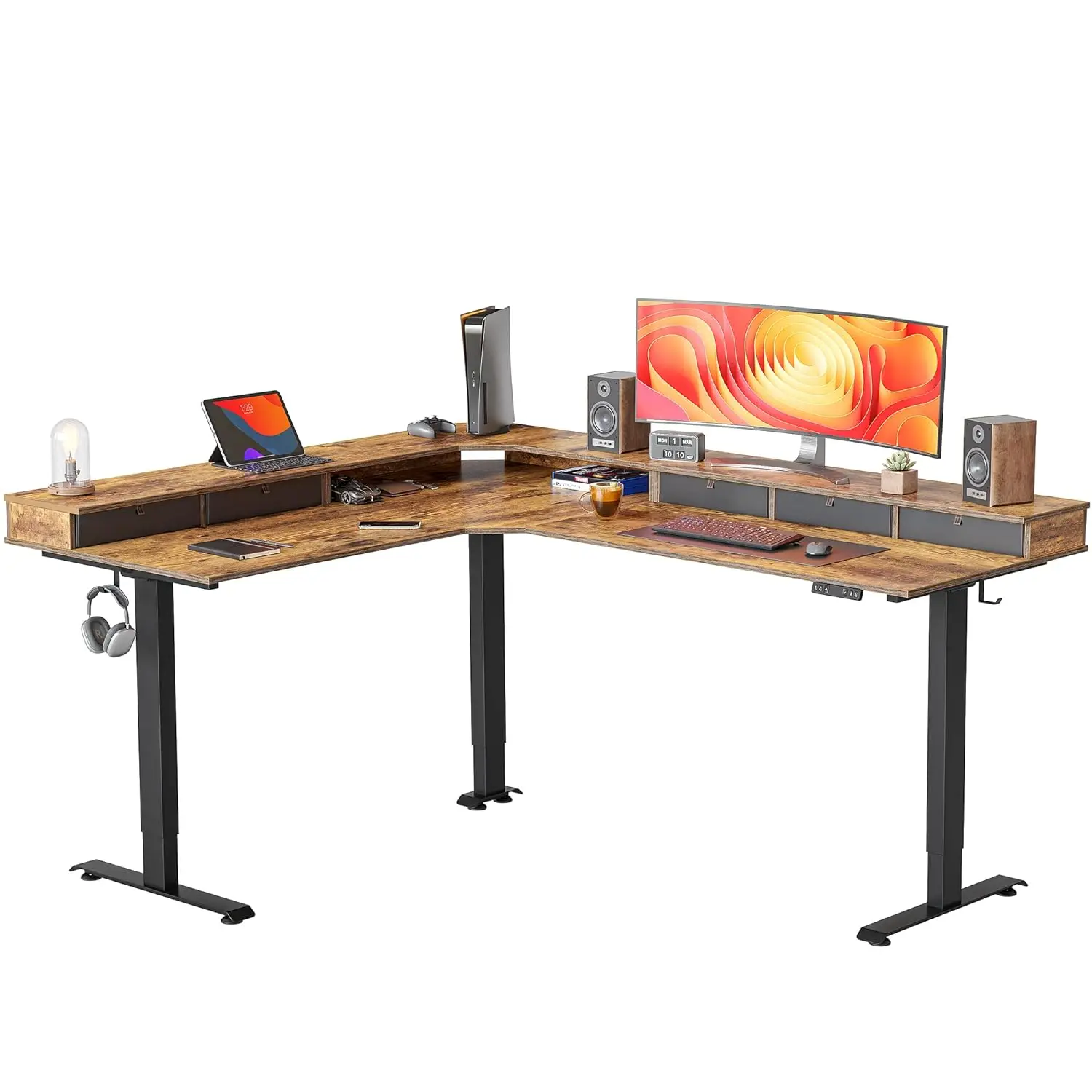 

75", 330lbs Load Capacity, L Shaped Standing Desk with Drawers, Reversible Electric Standing Gaming Desk Adjustable, Customized
