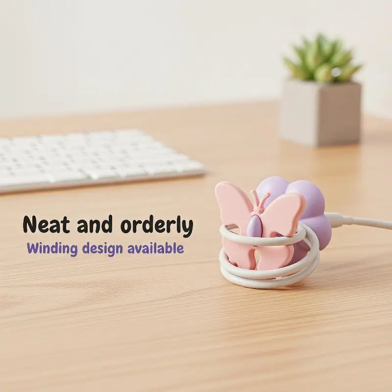 Butterfly Shaped Adhesive Cable Holder Cute Easy Press  for School Office Phone Charger Wire Sorting
