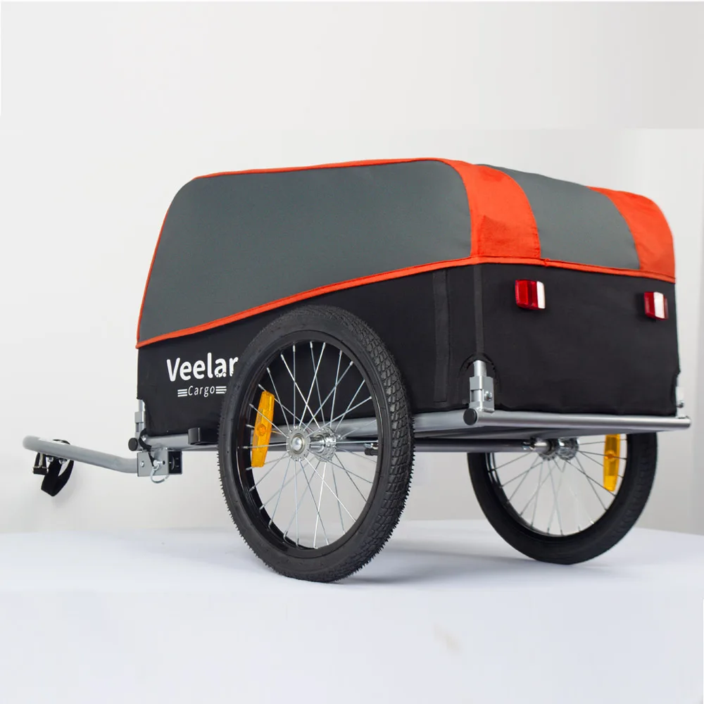 مقطورة عربة شحن كبيرة للدراجة ذات عجلتين من الشركة المصنعة مع قماش أكسفورد، وحدة تخزين قابلة للطي، وغطاء قابل للإزالة، أحمر