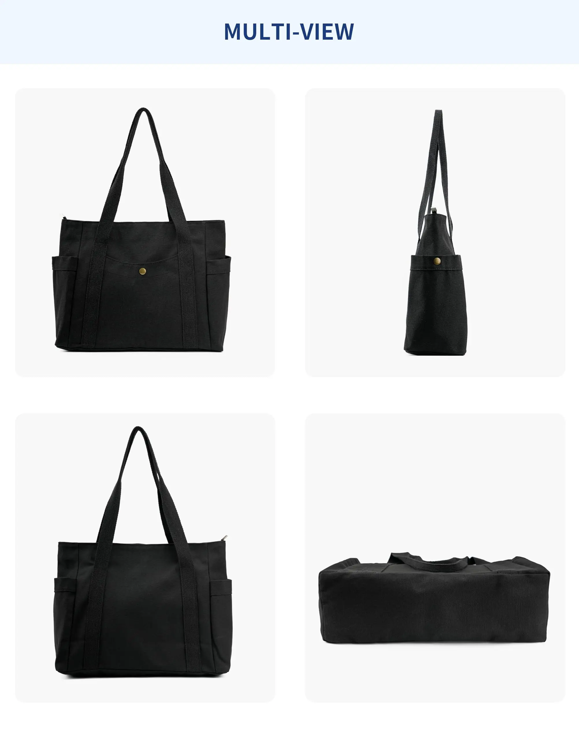 Women Canvas Tote Bag with Zipper Multiple Pockets for Daily Essentials Travel Work Large Capacity Shoulder Bag image 5