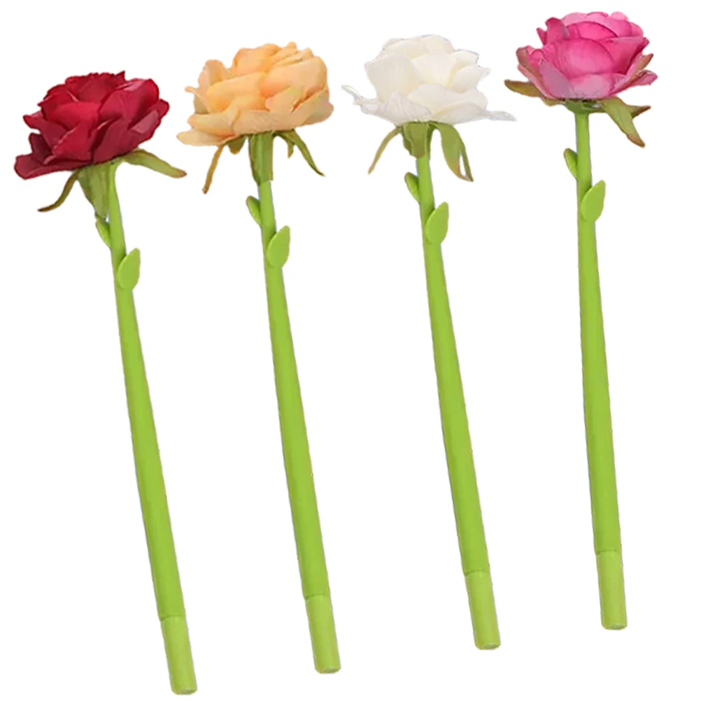 

4Pcs Decorative Rose Pens Eye Catching Flower Shape Gel Ink Pen Minimal Pressure Required for Office School Gifts
