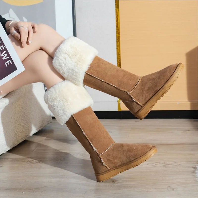 Winter New Girls Long  Boots  Soft Heel Platform Warm Plush  Indoor Comfortable Home Fluffy Home Shoes