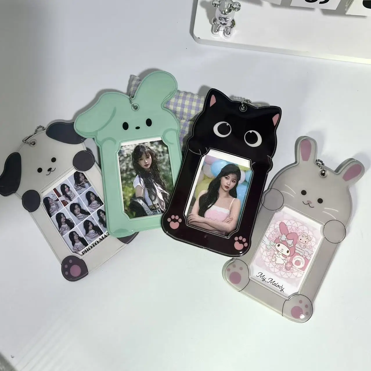 

Cute Cartoon Animal Kitten Rabbit PVC Card Holder Fashion Girl Idol 3in Photo Storage Cover Backpack Pendant Keychain Gift