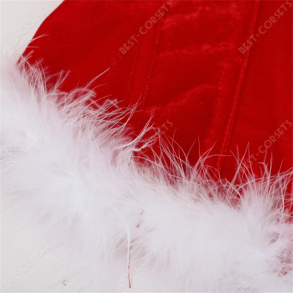 Red Corset Tops for Women Christmas Corset with Feather Santa Costume Carnival Sexy Overbust Corset with Straps