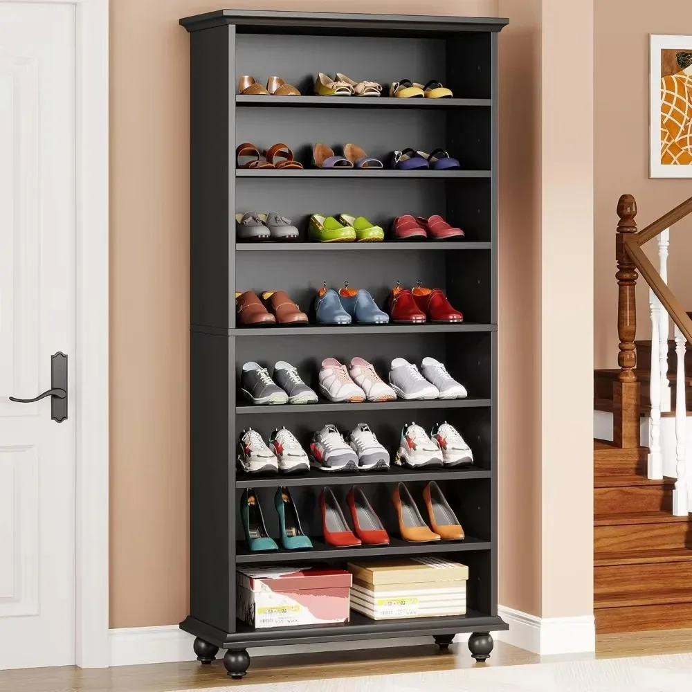 

8-Tier Narrow Tall Wood Shoe Cabinet with LED Lighting – 30 Pairs Freestanding Storage Organizer