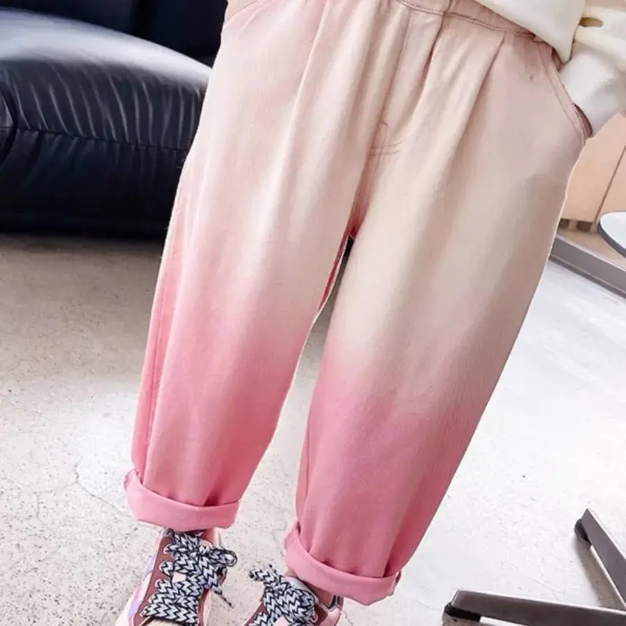 Spring and Autumn Girl Baby Casual Sports Pants New Korean Gradient Long Pants for Small and Medium Children