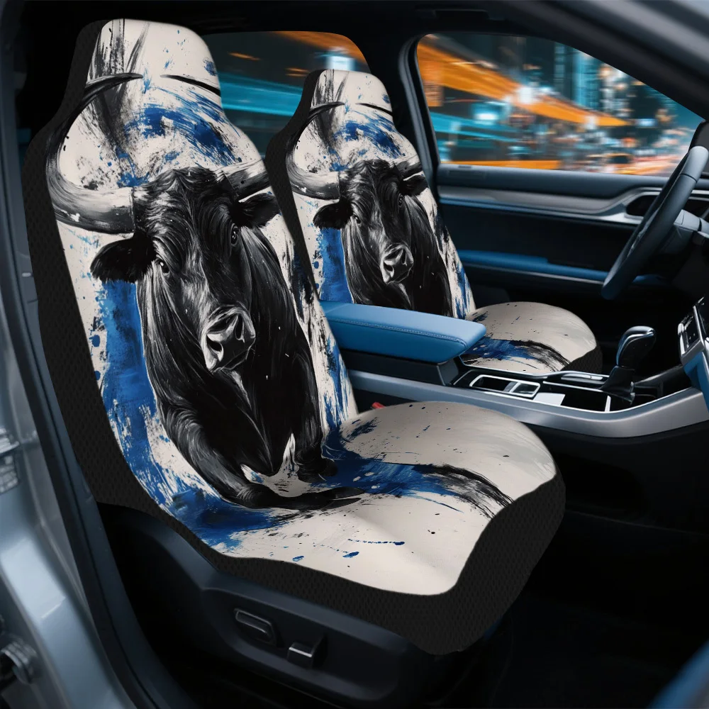 2pcs Charging Bull Artistry Themed Car Seat Cover Set – Universal Fit, High-Quality Full Set Of Car Seat Protectors, Durable And