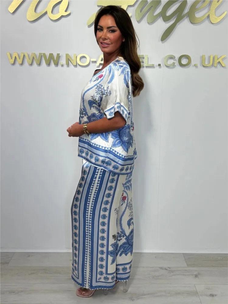 

For Women Fashion Print Casual Two Piece Sets Summer Elegant New Top Loose Long Pants Suit Holiday Office Sets Womens Clothing