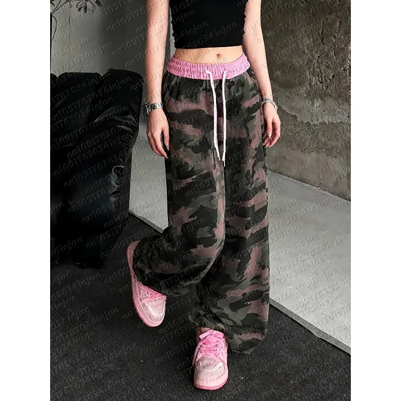 Women's Kid Casual Sporty Long Pants with Red Leopard Print and Wide-leg Cut, Featuring A Drawstring Design for A Flattering Fit