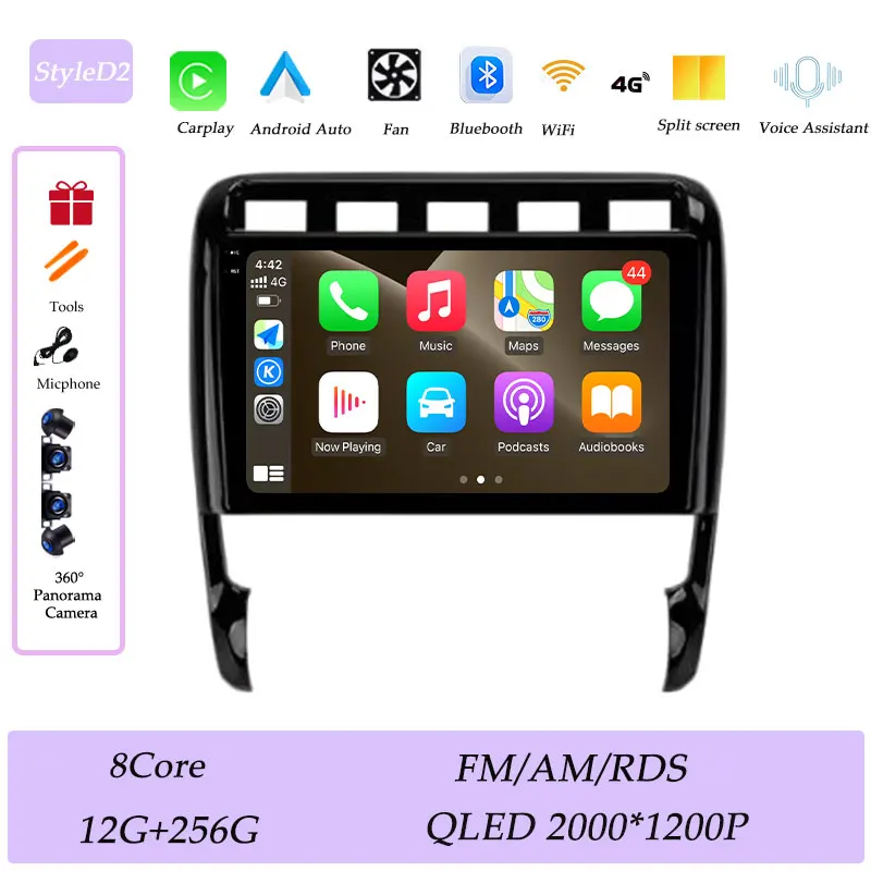CarPlay voor Porsche Cayenne I 1 9PA 2002-2010 Autoradio Multimedia Speler GPS Navigatie Bluetooth 4G DSP Stereo QLED Scherm