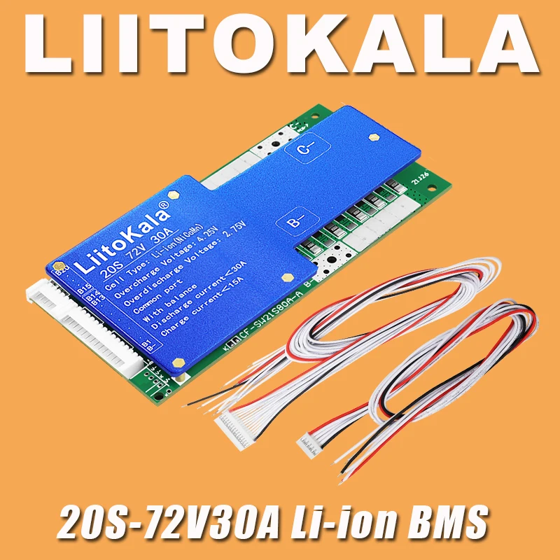 1-10PCS LiitoKala 20S-72V30A-BMS Balance Board 30A Li-ion Battery Pack with Drop Protection NTC 72V for Lithium Battery E-bike