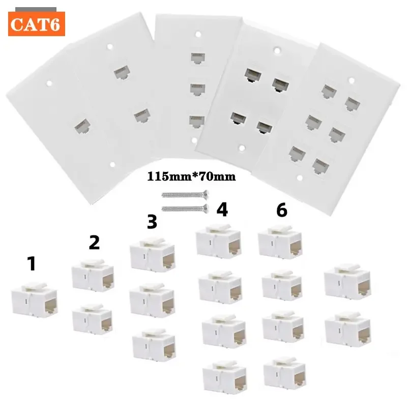 70 x 115 Mm Ethernet Wall Plate, 1-6 Port  Port CAT6 Keystone Female To Female Wall Plate-White  Face Plate ABS