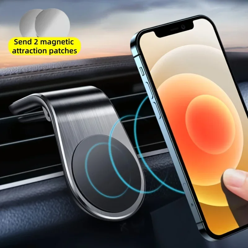 

L-shaped magnetic phone holder for car GPS navigation, air vent phone holder, compatible with iPhone, Samsung, Xiaomi.