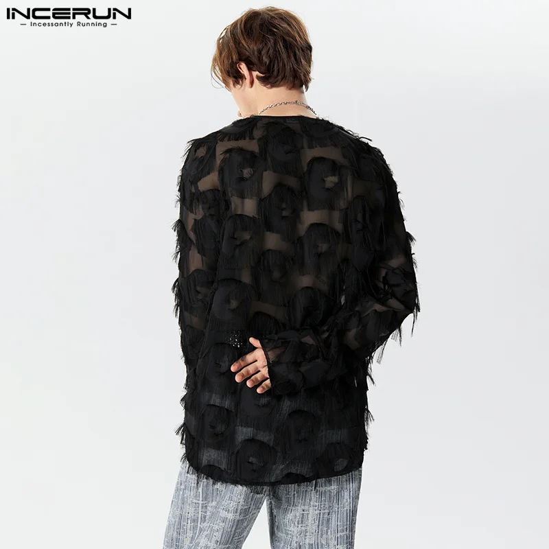 Fashion Casual Style Tops INCERUN 2024 New Men\'s Lace Tassel Shirts Stylish Clubwear Hot Sale Long Sleeved Cardigan Blouse S-5XL