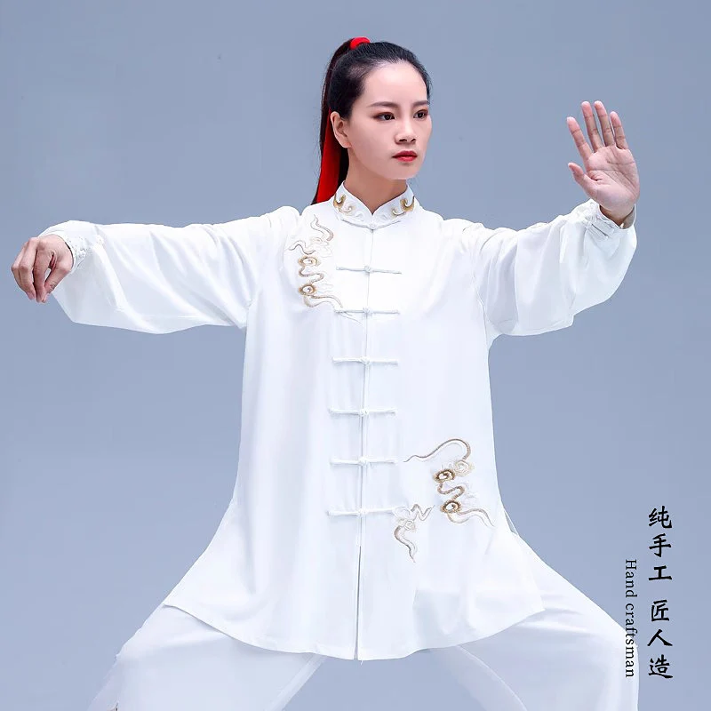 **Handcrafted Unisex Tai Chi Outfit - Embroidered Martial Arts Set, Chinese Style Pearl Cotton Suit for Performance & Morning Pr