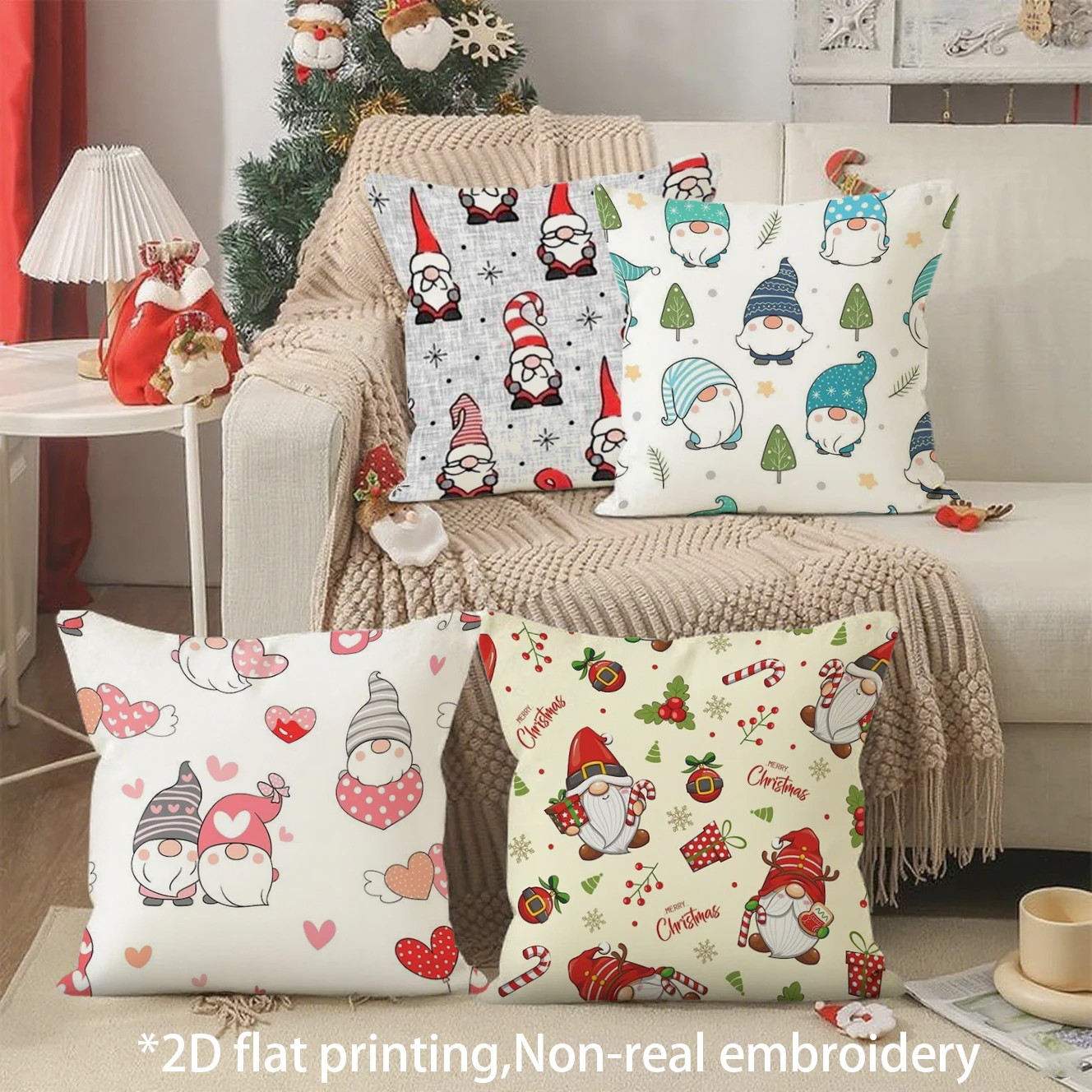 Christmas Gnome Throw Pillow Covers Pattern Cushion Cover Suitable for Sofa Bedroom Car Pillow Cover