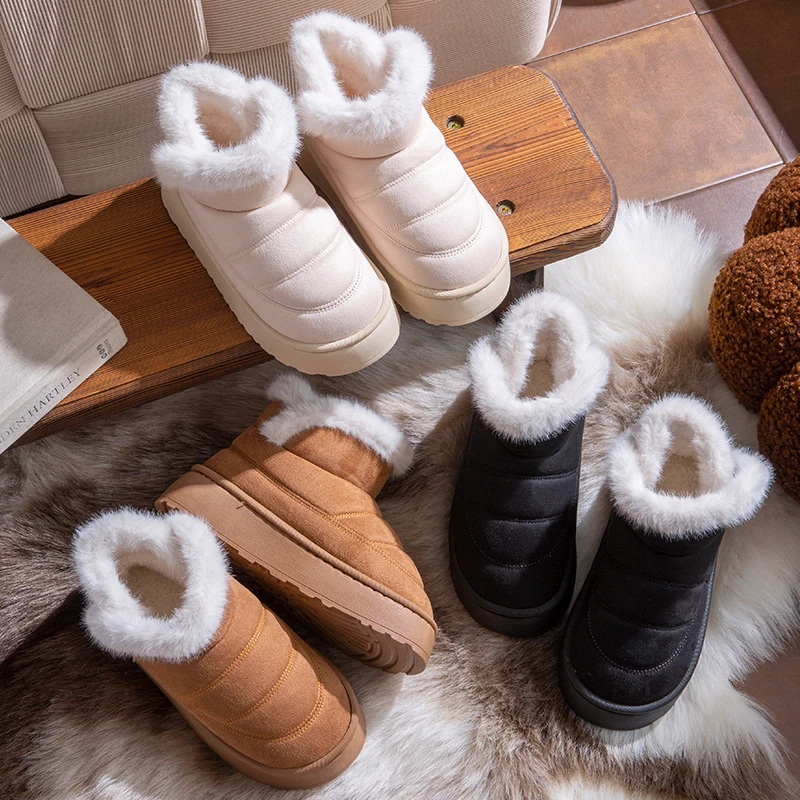 Cute Warm Ankle Boots Winter Women's Bow Warmth Plush Bow Cotton Shoes 2025 New Waterproof Down Cloth Short Barrel Snow Boots