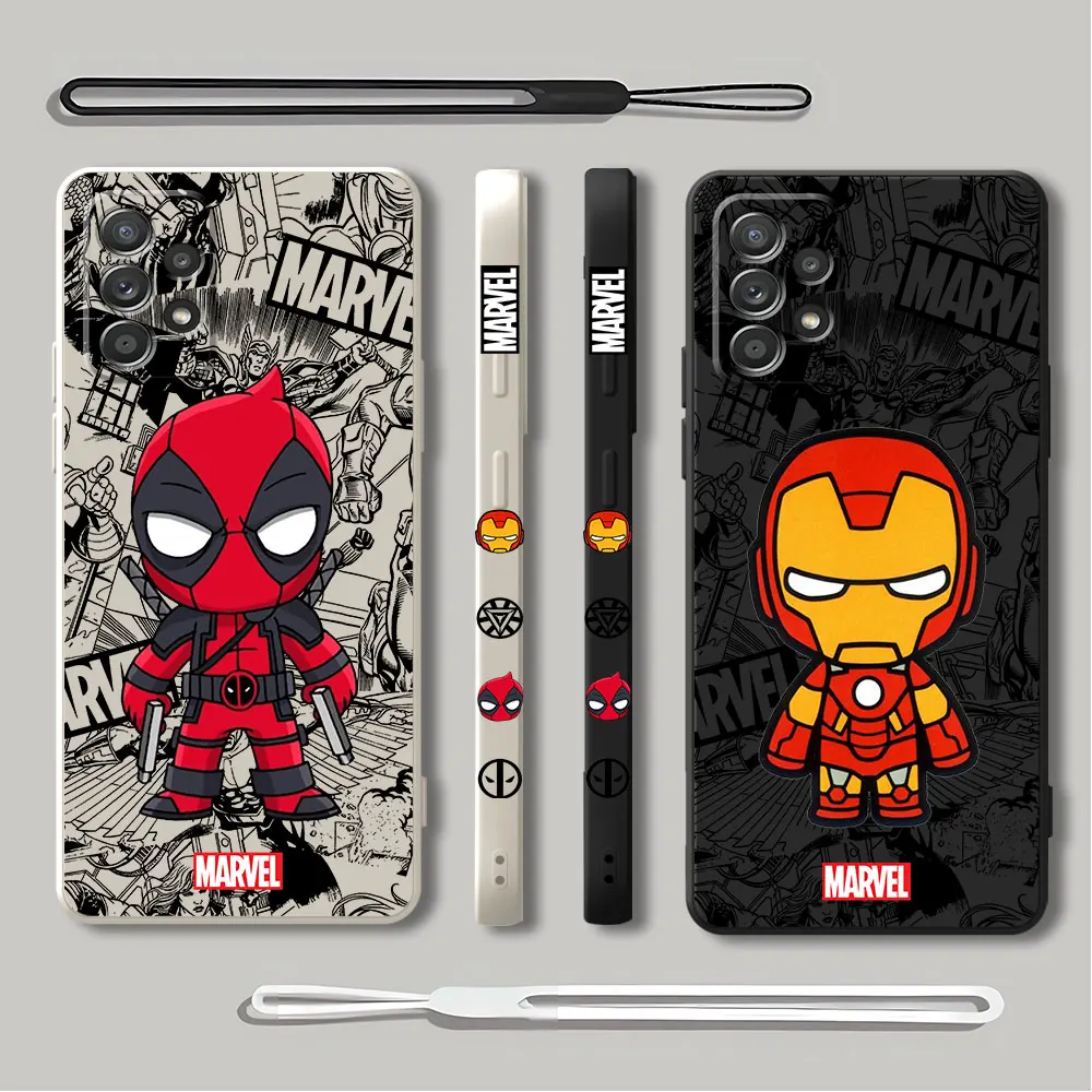 Cartoon Marvel Ironman Deadpool Phone Case for Redmi Note 9 10 Pro 5G 12 7 9S 10 11 Pro 8 12S 11S 10T 9T Square Liquid Cover