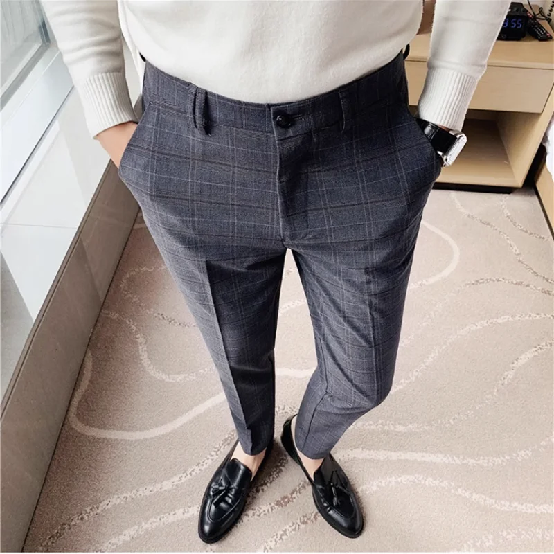 

Autumn and Winter New Men Business Casual Suit Pants 2023 New Men's Slim Fit Checkered Pants Size 28 29 30 31 32 33 34 36