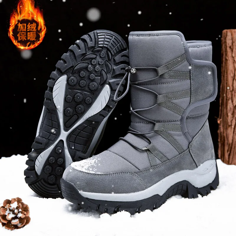 

New Outdoor Fleece Warm Snow Boots, Men's Winter Anti-slip Ski Boots, High-top and Large-sized Cotton Boots, Thick Cotton Shoes