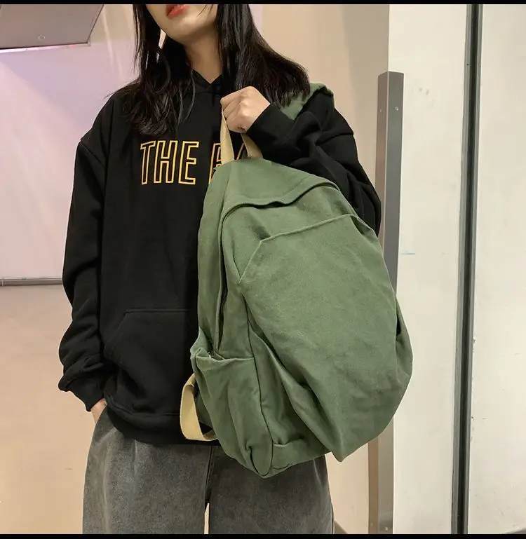 Ladies Casual Washed Canvas Large Capacity Backpack, Soft Minimalist Rucksack for Students, Daily Commute and Travel