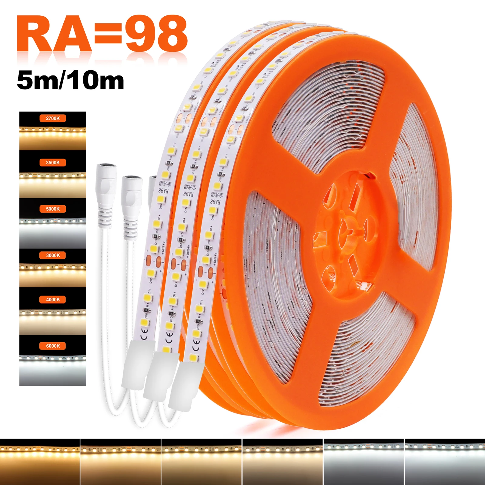 

5M 10M/Roll LED Strip Light 12V 24V 2835 Flexible LED Tape Ribbon 8MM RA98 3000K 4000K 6000K LED Lights for Home Decor Lighting