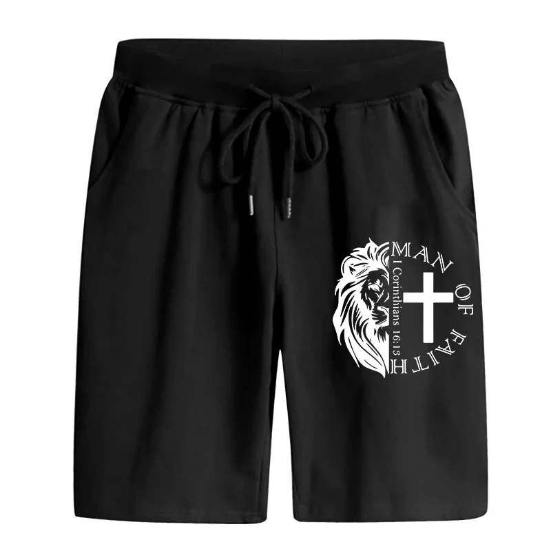 2026 Summer New Arrival Men's Walking Shorts Man of Faith Print Knee Length Pants High Quality Home Outdoor Casual Sports Shorts