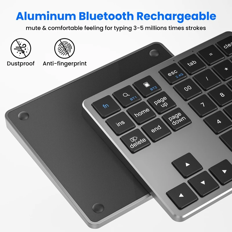 2.4G Bluetooth Number Pad Ultra-Thin Wireless Numpad USB Rechargeable Numeric Keypad For IOS Android Window