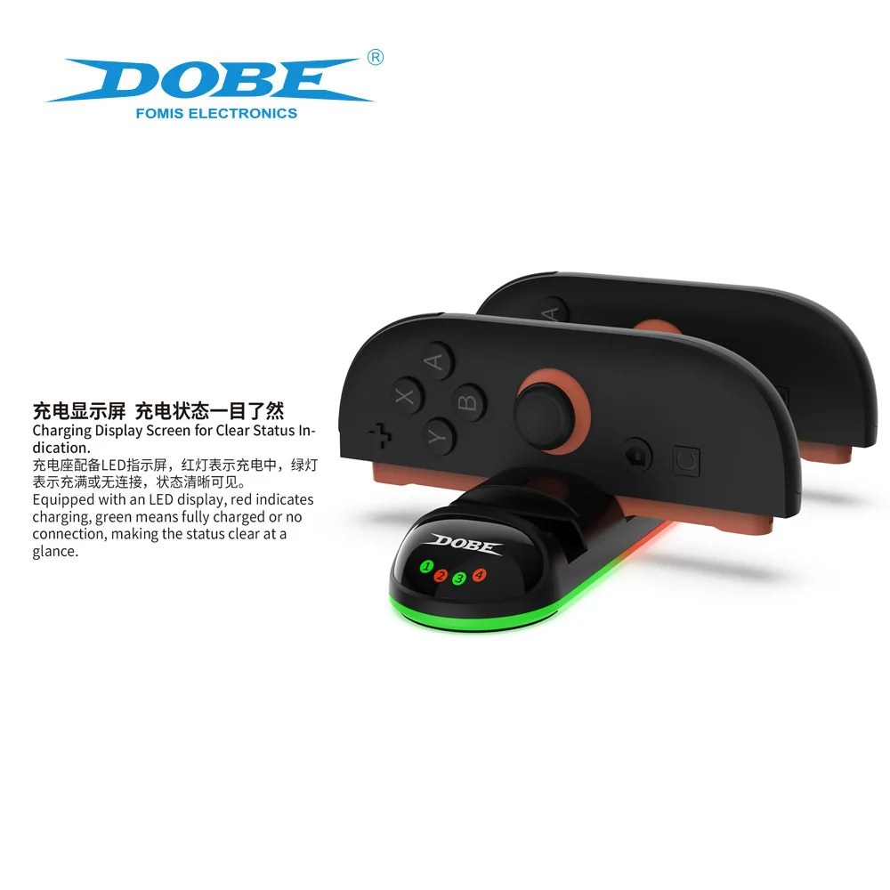 قاعدة شحن 4 في 1 لوحدات تحكم نينتندو سويتش 2 JoyCon شاحن محمول مدمج مع أضواء مؤشر LED مادة ABS
