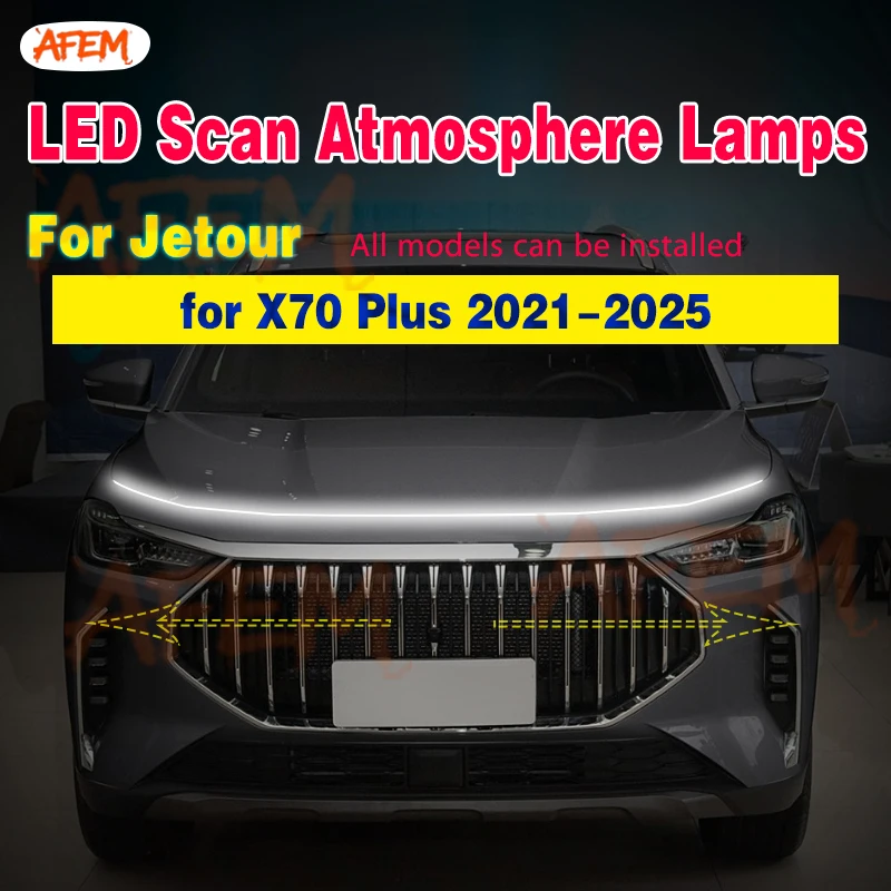 12V Dynamic Start-Scan Led Car Hood Lights Strip Engine Hood Guide Decorative Light Auto Headlights For Jetour X70 Plus 21-25