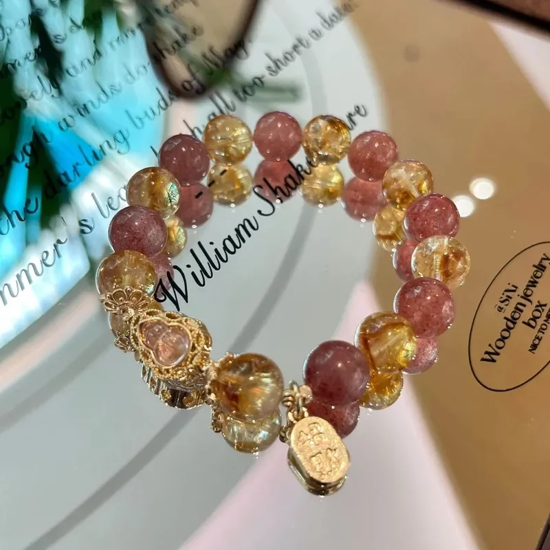 Natural Huangta Crystal Strawberry Crystal Bracelet Women's Lucky Recruitment Peach Blossom Gourd Crystal Bracelet Light