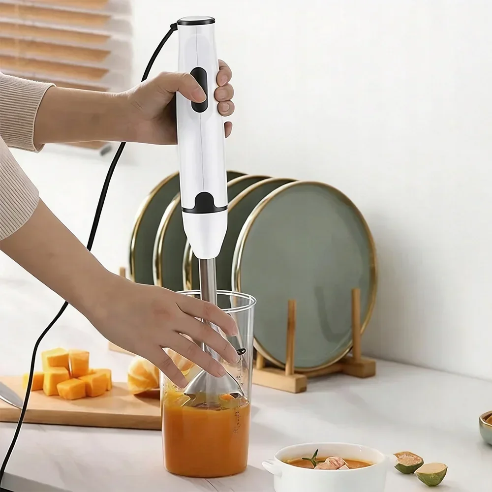Potente batidora de mano de 400 W, cabezal de mezcla de acero inoxidable resistente, ideal para preparar sopas, salsas y zumos. Batidora de mano para uso doméstico y en cafeterías.