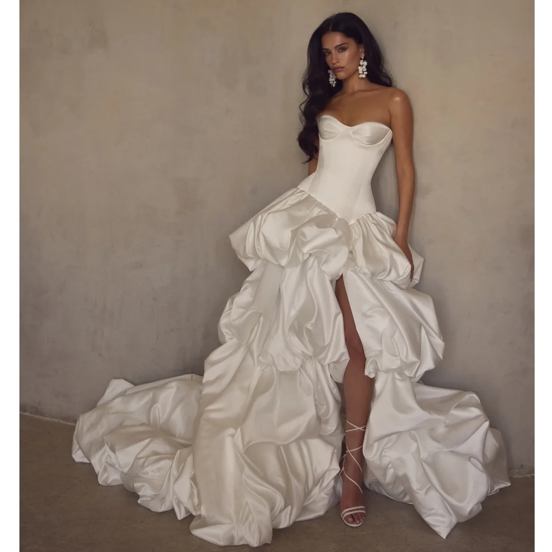 2 Pcs Wedding Dresses Bustier Corset Sweetheart Satin Ruched Bridal Gown Side Slit Luxury robe de mariée Customized