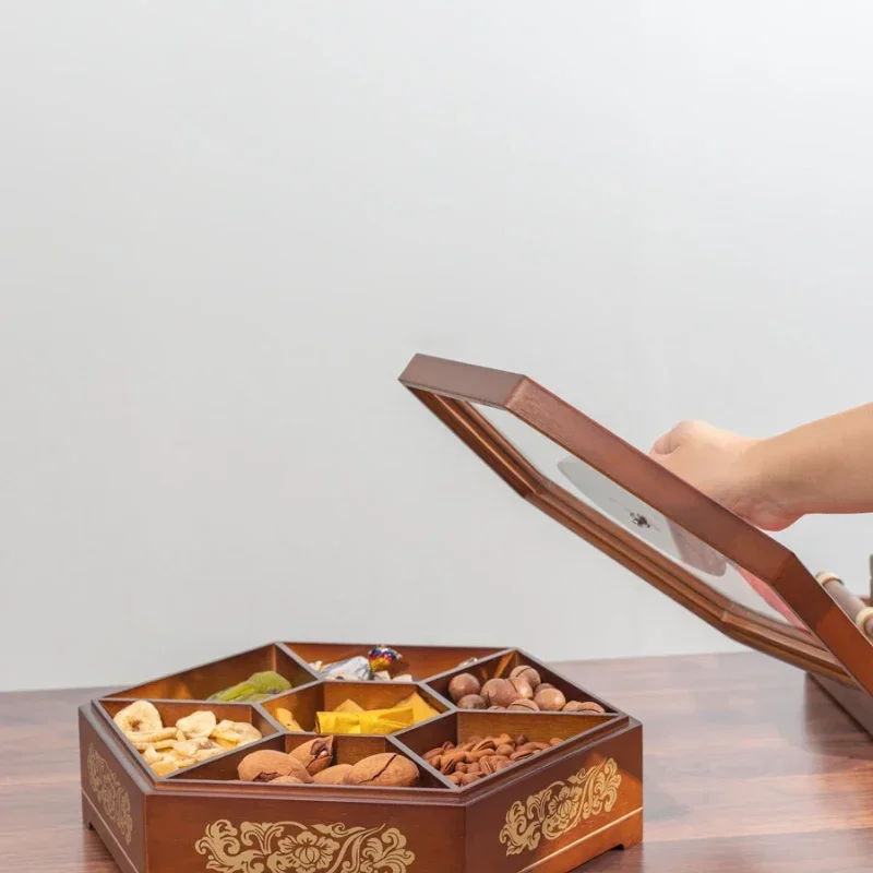 wooden candy box Chinese style compartment covered living room creative desktop sealed storage box m snacks snack bowls.