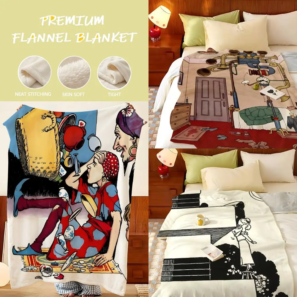 Artist W-William H-Heath R-Robinson Throw Flannel Throw Blanket, Lightweight Cozy, Durable Washable cute Cool