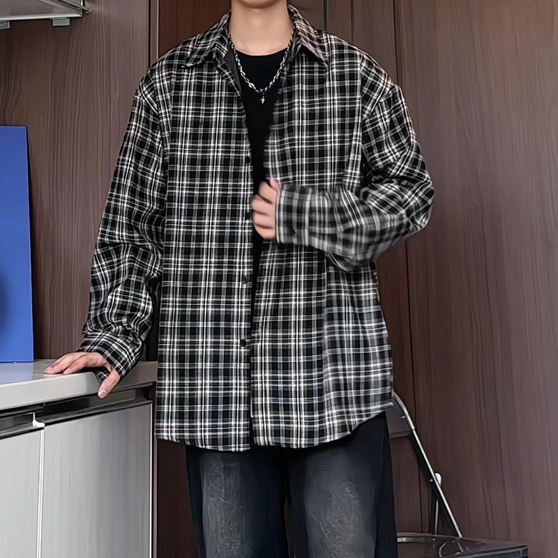 Mens Loose Fit Plaid Shirt Business Casual Office Wear Classic Work Shirt for Young Professionals Student Relaxed Style Top